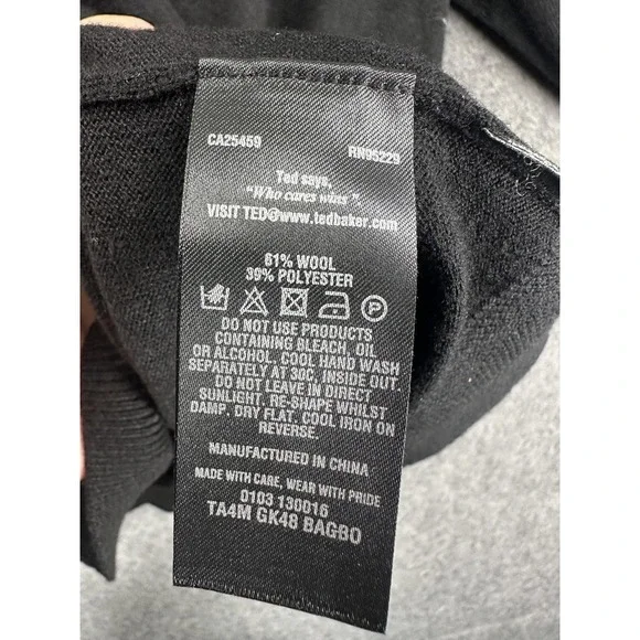 Ted Baker Sweater Mens 2XL Black Wool V Neck Textured Detail Lightweight NWT - Picture 14 of 16